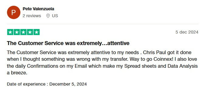 Coinexx Review - Trustpilot Review 5